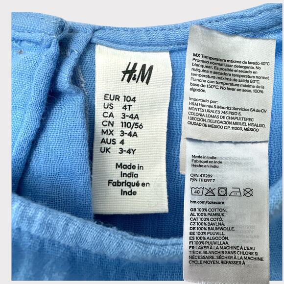 H&M Muslin Textured Dress Ruffled Front, Size 104/ 4T, Blue - Picture 8 of 8